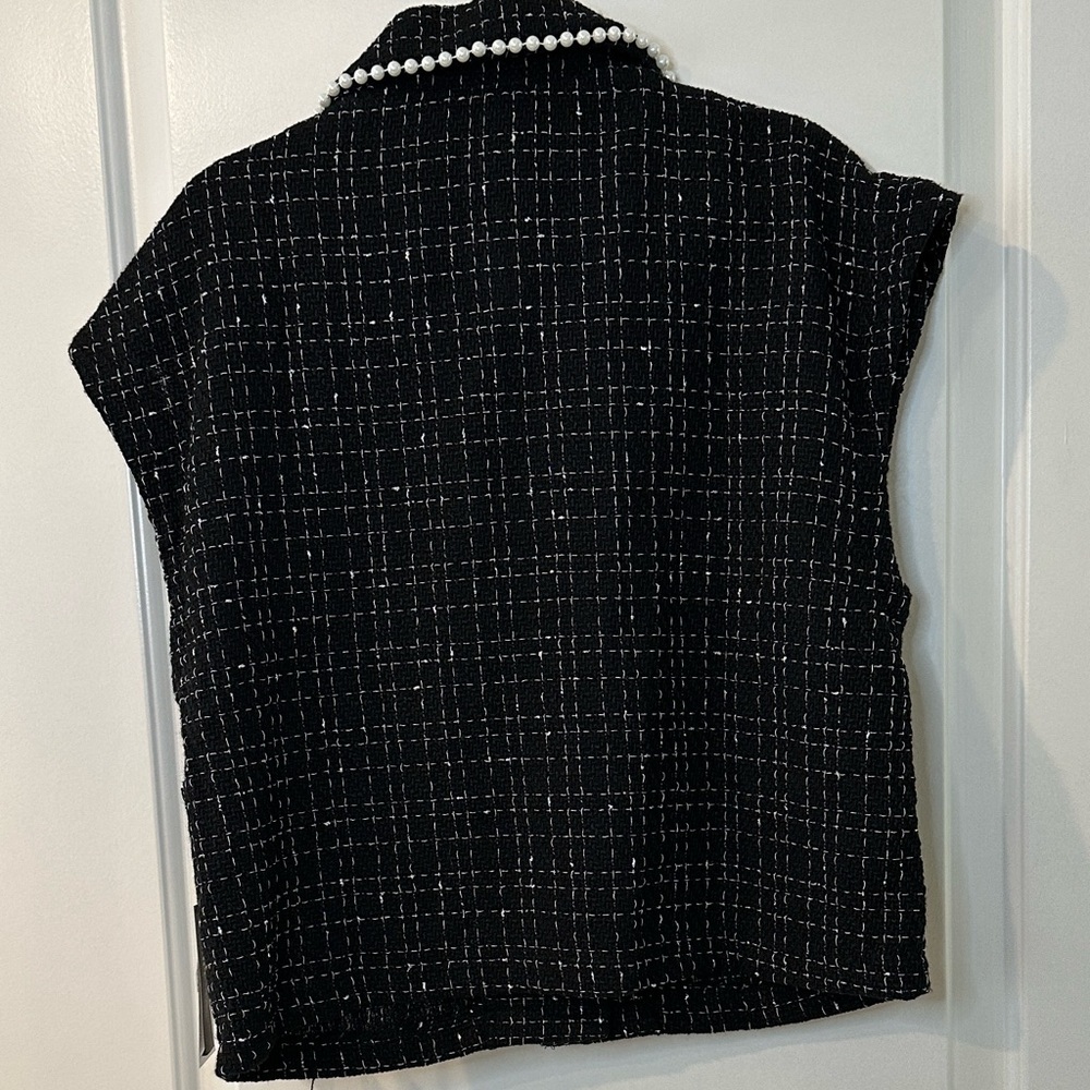 ALICE BLUE NWT LARGE Pearl-Trim Black Tweed Vest - Picture 5 of 5